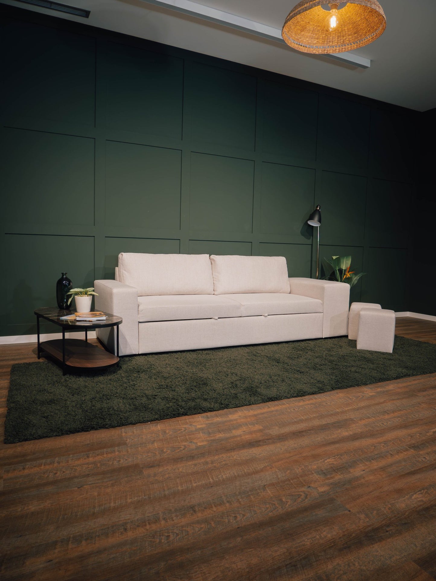 Sofá cama com 2 pufes bege AVERY - Gato Preto