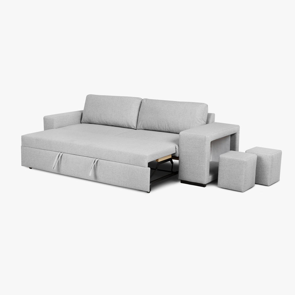 Sofá cama com 2 pufes bege AVERY - Gato Preto