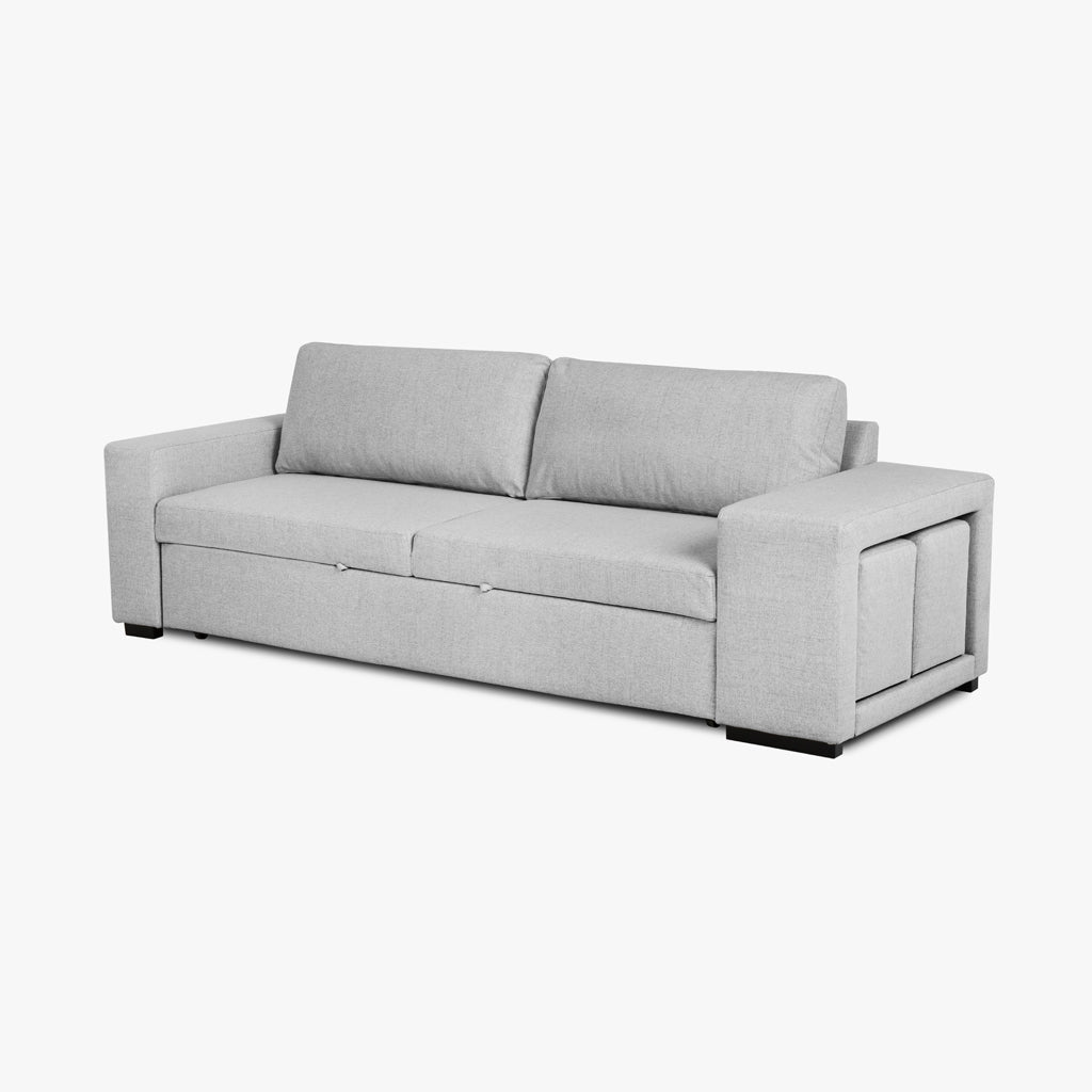 Sofá cama com 2 pufes bege AVERY - Gato Preto