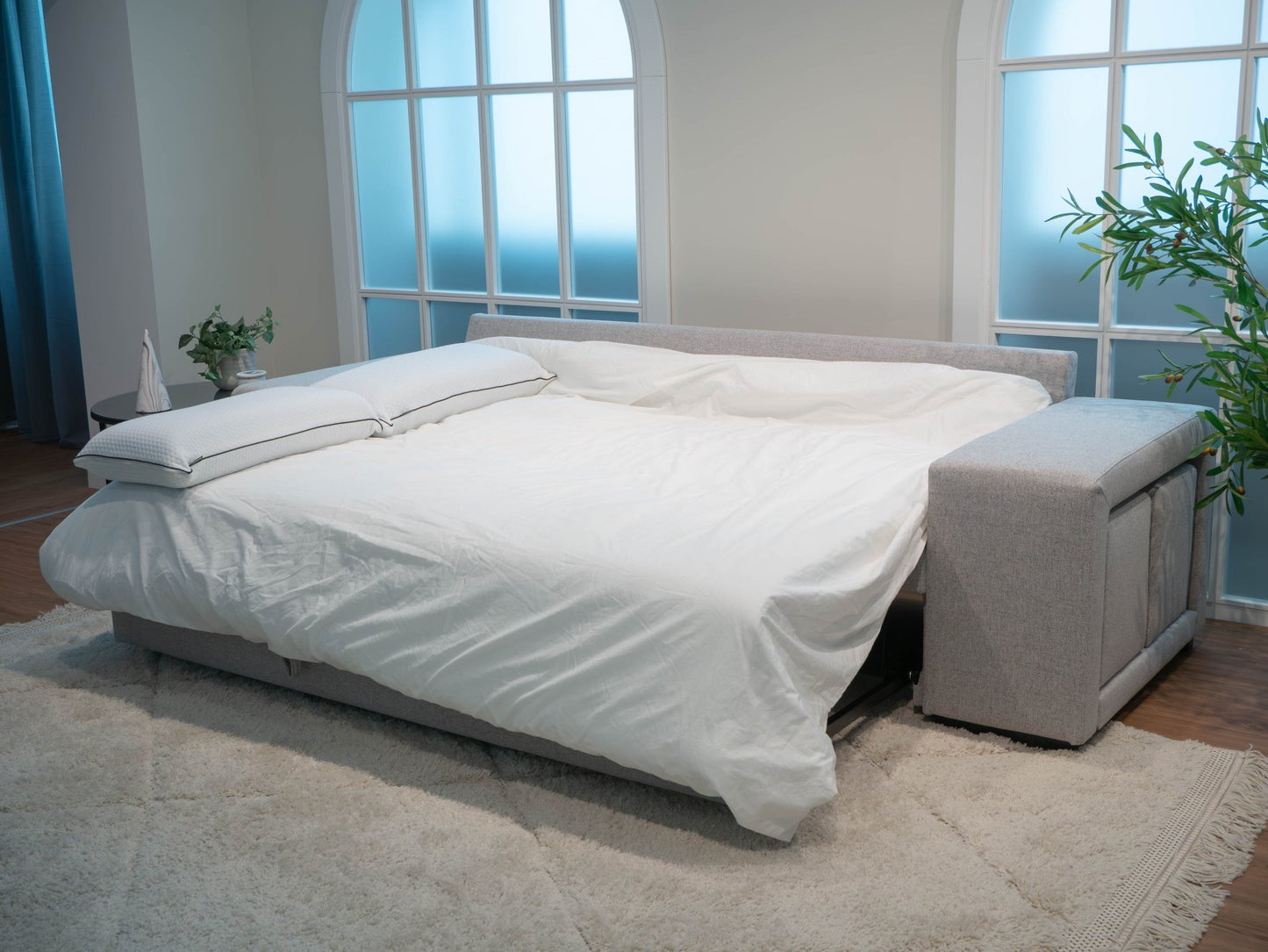 Sofá cama com 2 pufes cinza AVERY - Gato Preto