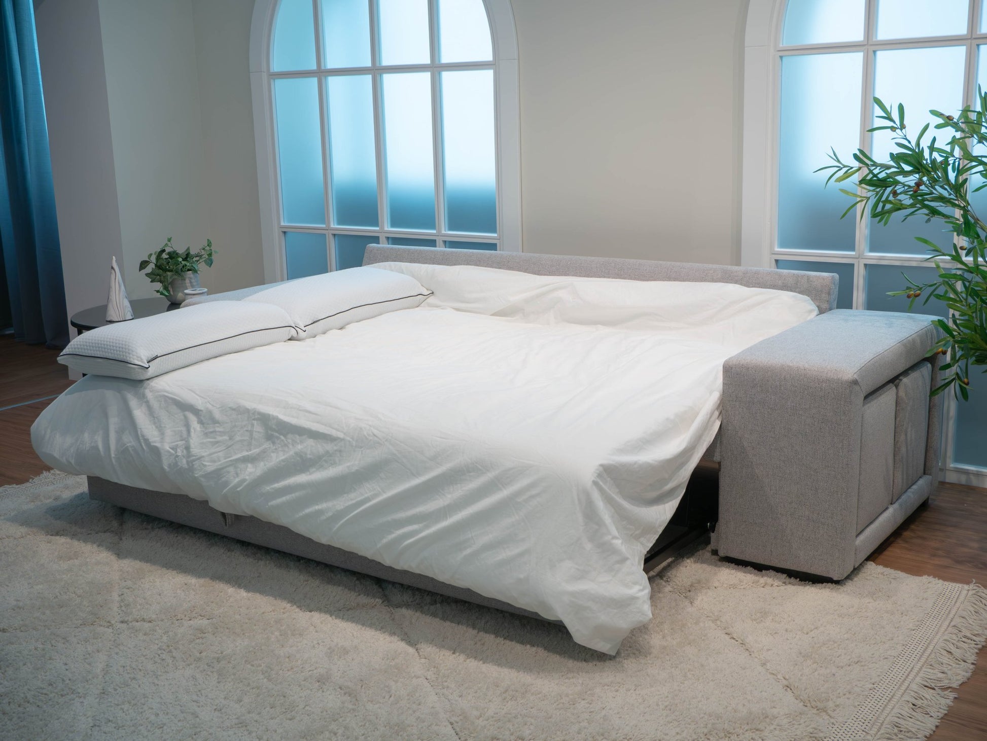 Sofá cama com 2 pufes cinza AVERY - Gato Preto