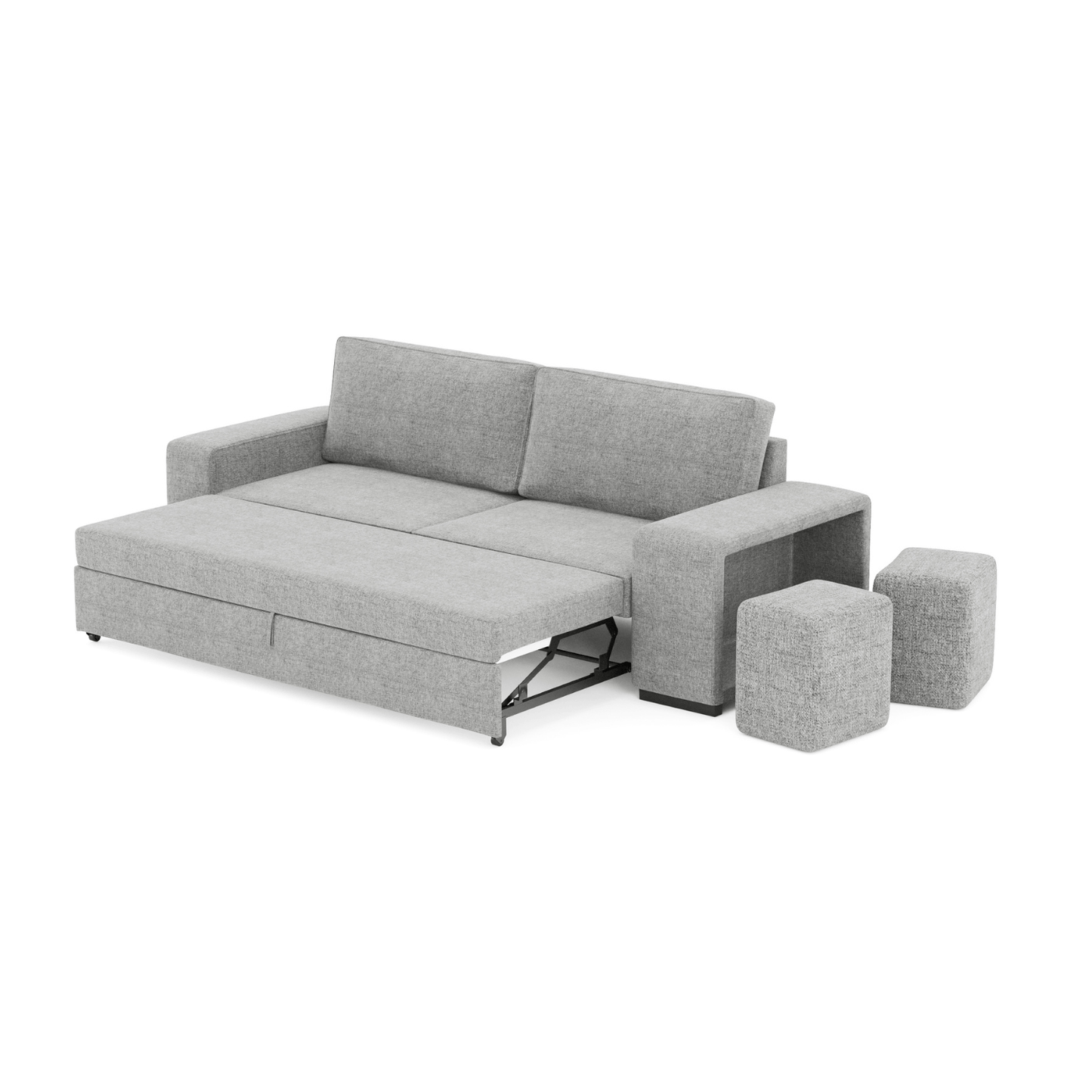 Sofá cama com 2 pufes cinza AVERY - Gato Preto