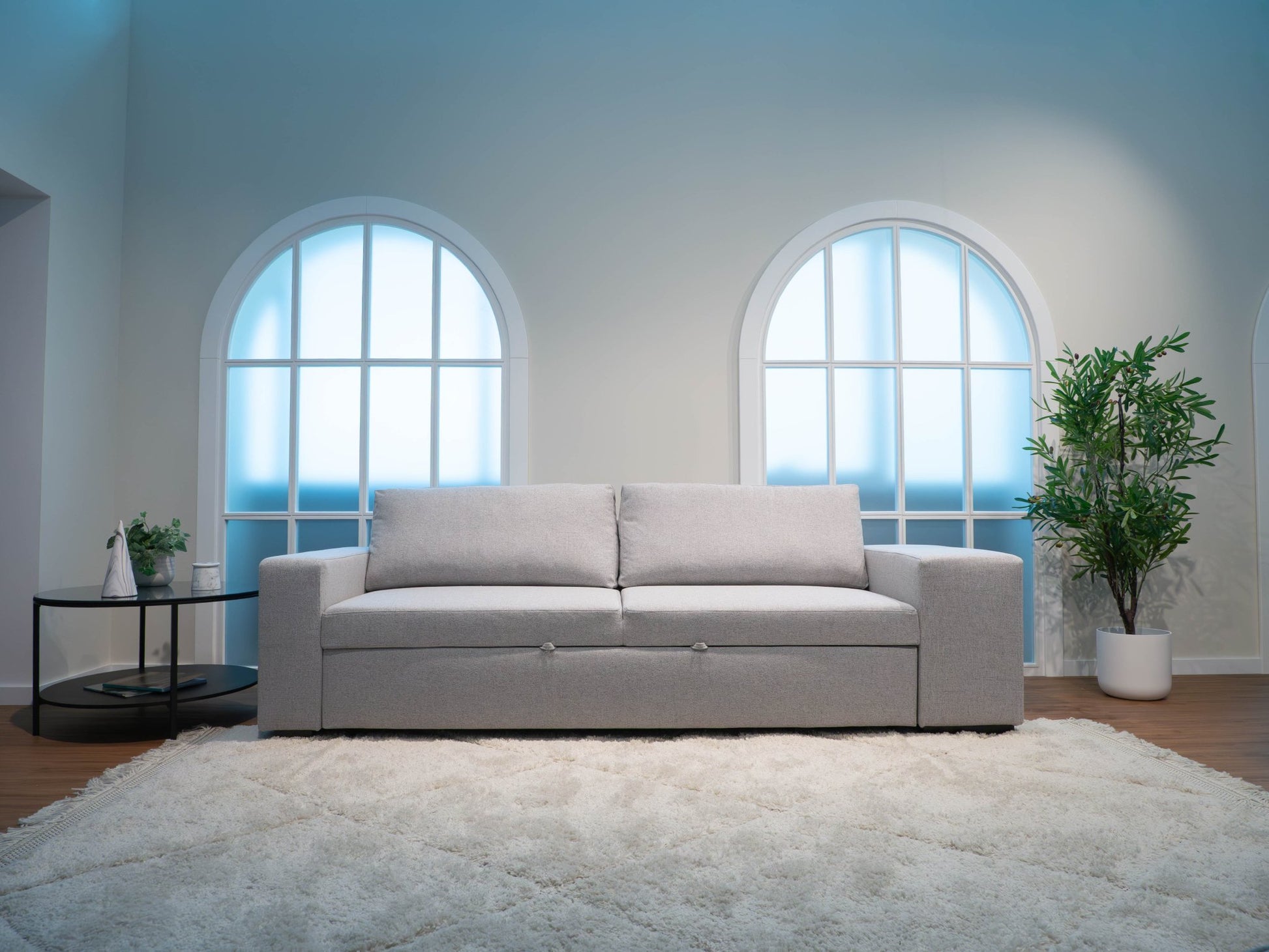 Sofá cama com 2 pufes cinza AVERY - Gato Preto