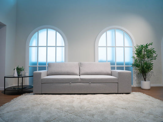 Sofá cama com 2 pufes cinza AVERY - Gato Preto