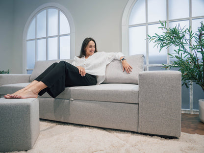 Sofá cama com 2 pufes cinza AVERY - Gato Preto