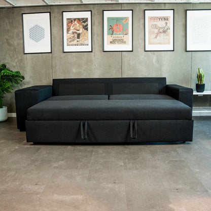 Sofá cama com 2 pufes preto AVERY - Gato Preto