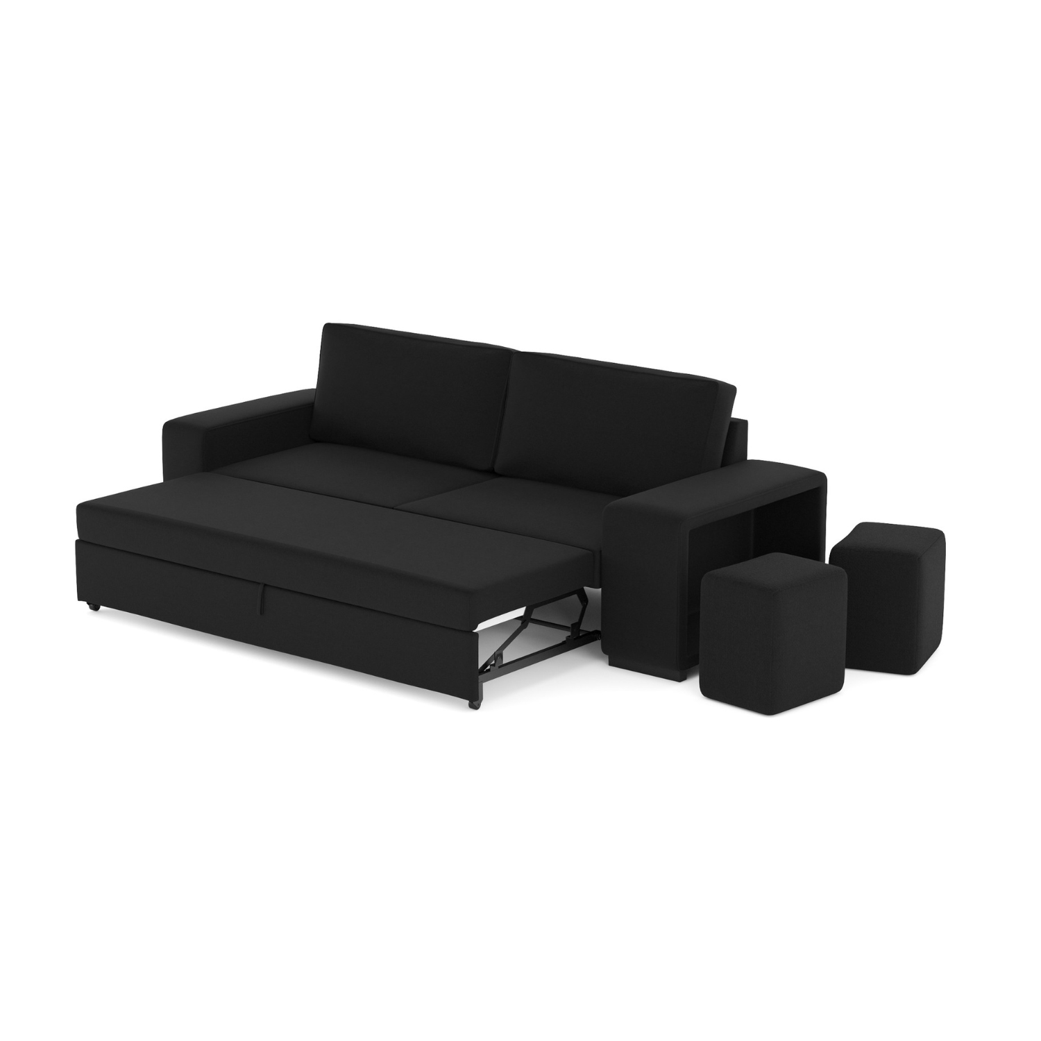 Sofá cama com 2 pufes preto AVERY - Gato Preto