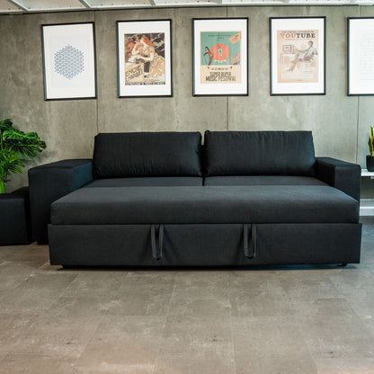 Sofá cama com 2 pufes preto AVERY - Gato Preto