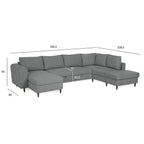 Sofá Cama com Chaise Longue à Direita e Pufe à Esquerda Cinza CRAIG - Gato Preto