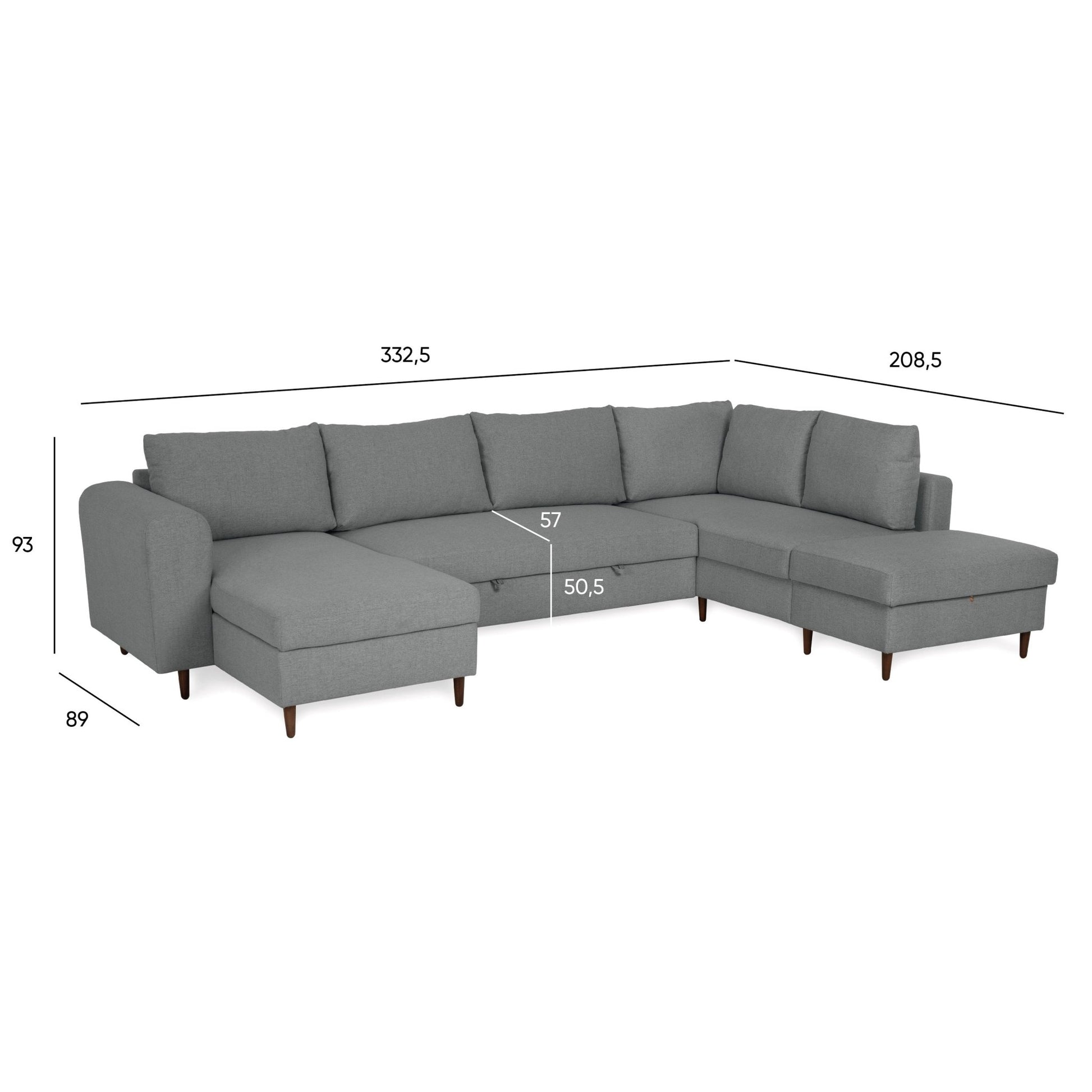 Sofá Cama com Chaise Longue à Direita e Pufe à Esquerda Cinza CRAIG - Gato Preto