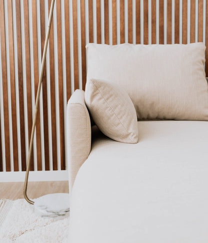 Sofá cama com chaise longue e arrumação bege ORLANDO - Gato Preto