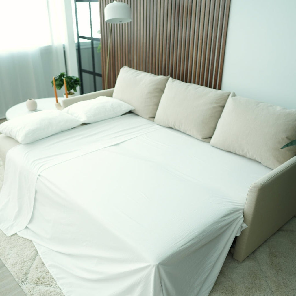 Sofá cama com chaise longue e arrumação bege ORLANDO - Gato Preto