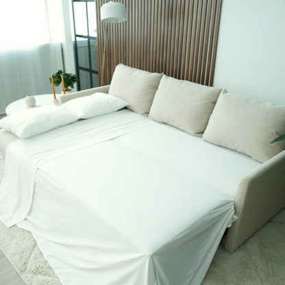 Sofá cama com chaise longue e arrumação bege ORLANDO - Gato Preto