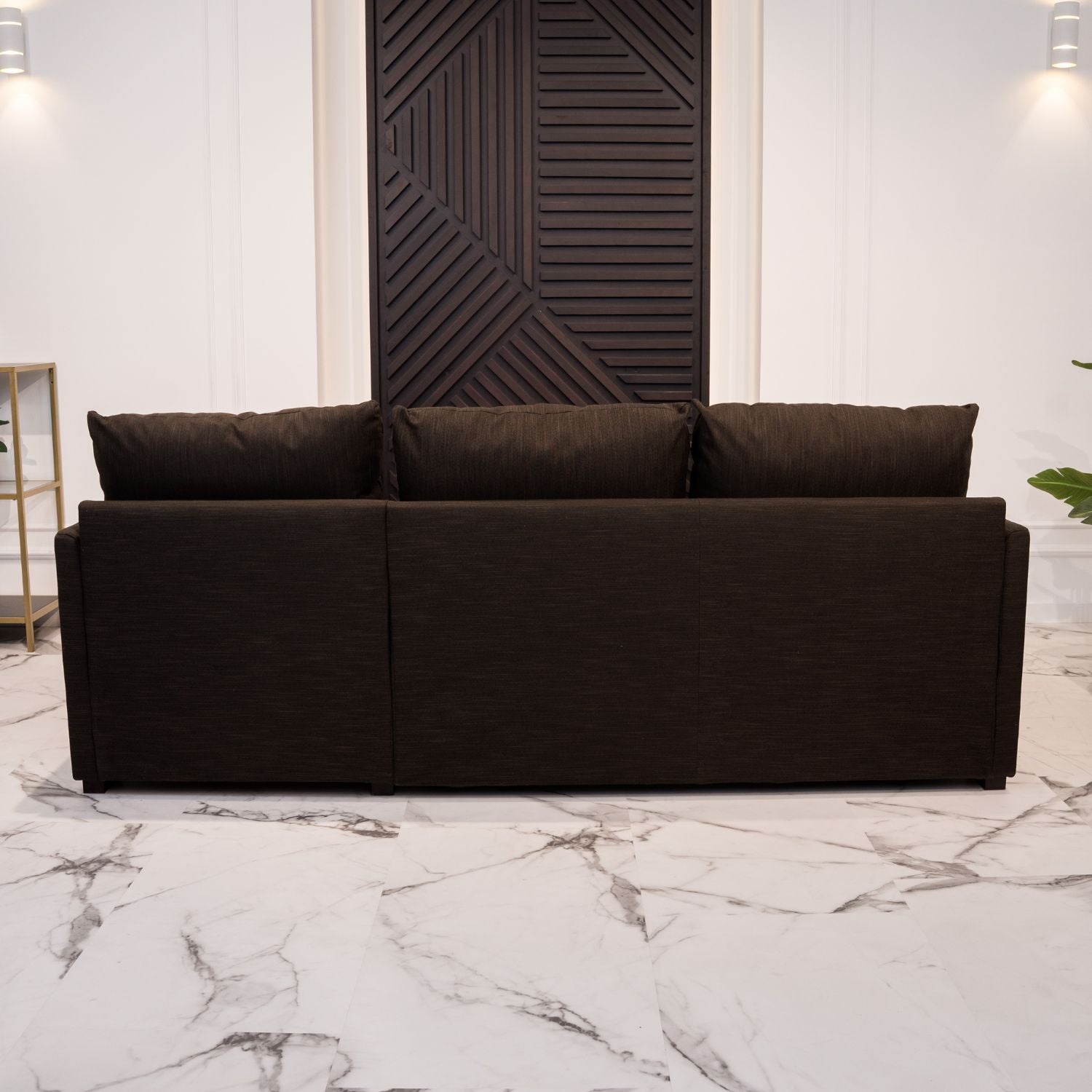 Sofá cama com chaise longue e arrumação castanho ORLANDO - Gato Preto