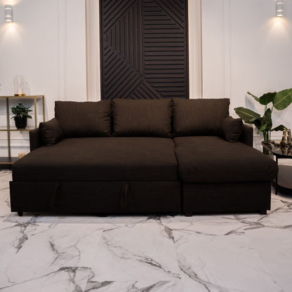 Sofá cama com chaise longue e arrumação castanho ORLANDO - Gato Preto