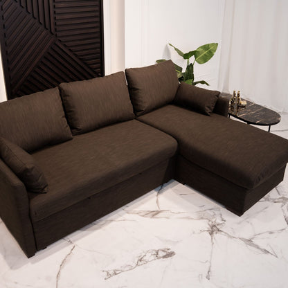 Sofá cama com chaise longue e arrumação castanho ORLANDO - Gato Preto