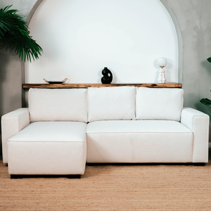 Sofá cama com chaise longue reversível bege JADE - Gato Preto