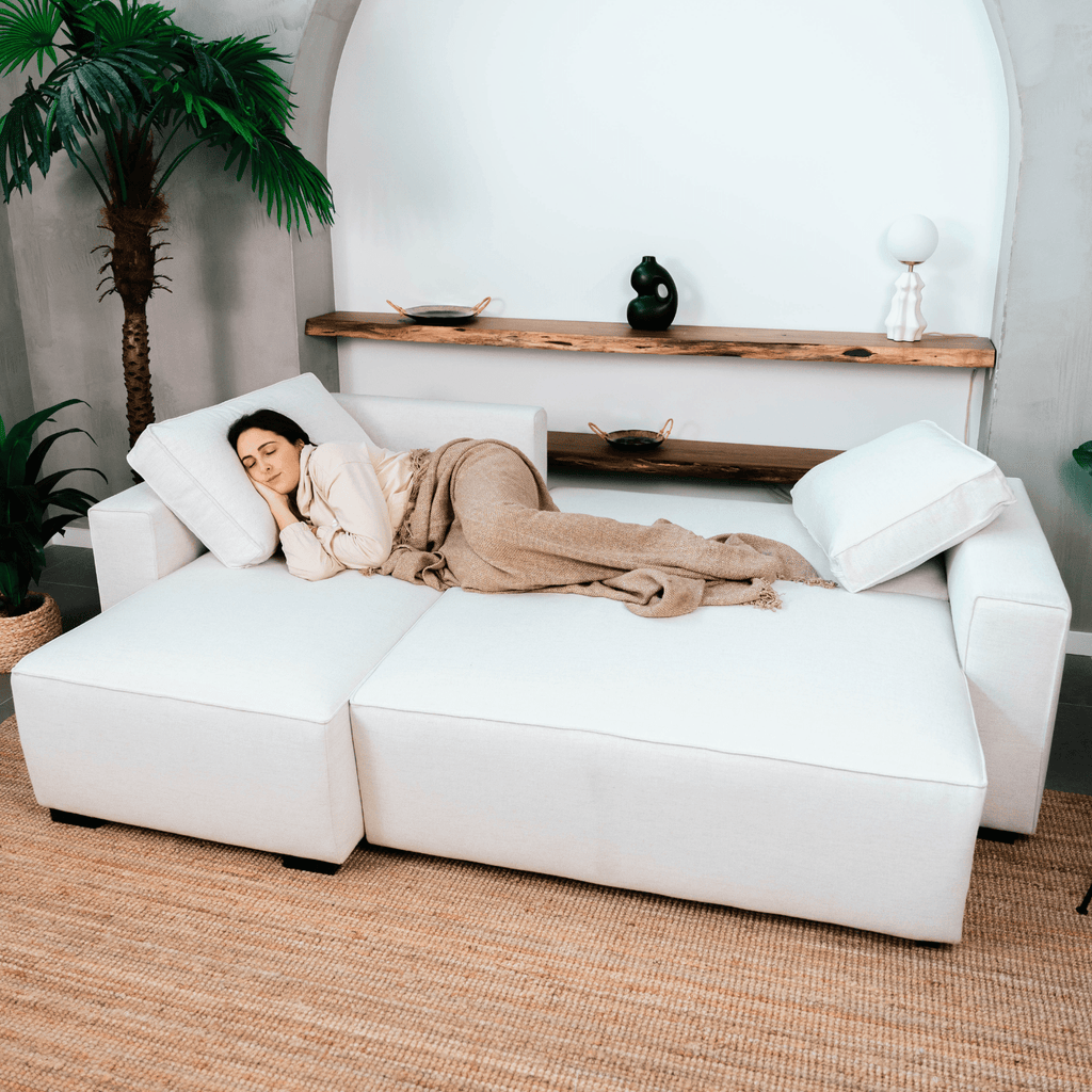 Sofá cama com chaise longue reversível bege JADE - Gato Preto