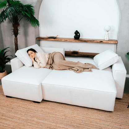 Sofá cama com chaise longue reversível bege JADE - Gato Preto