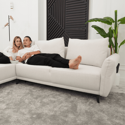 Sofá cama com chaise longue reversível bege TOBY - Gato Preto