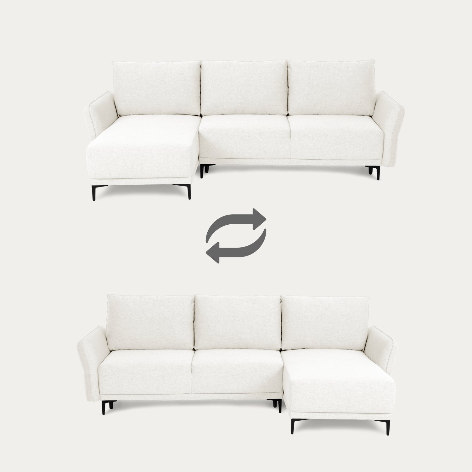 Sofá cama com chaise longue reversível bege TOBY - Gato Preto