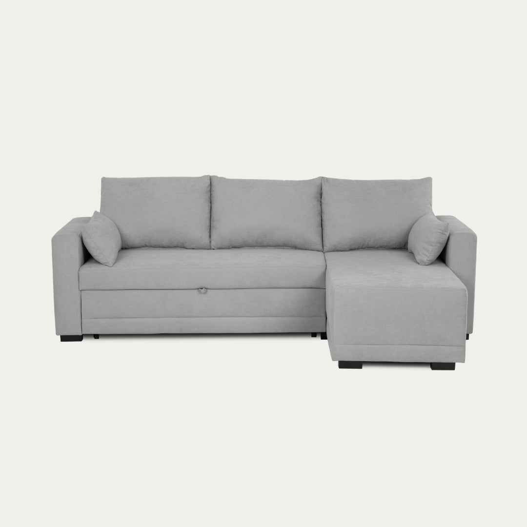 Sofá cama com chaise longue reversível cinza claro LEAH - Gato Preto