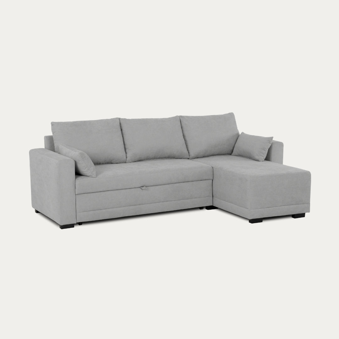 Sofá cama com chaise longue reversível cinza claro LEAH - Gato Preto