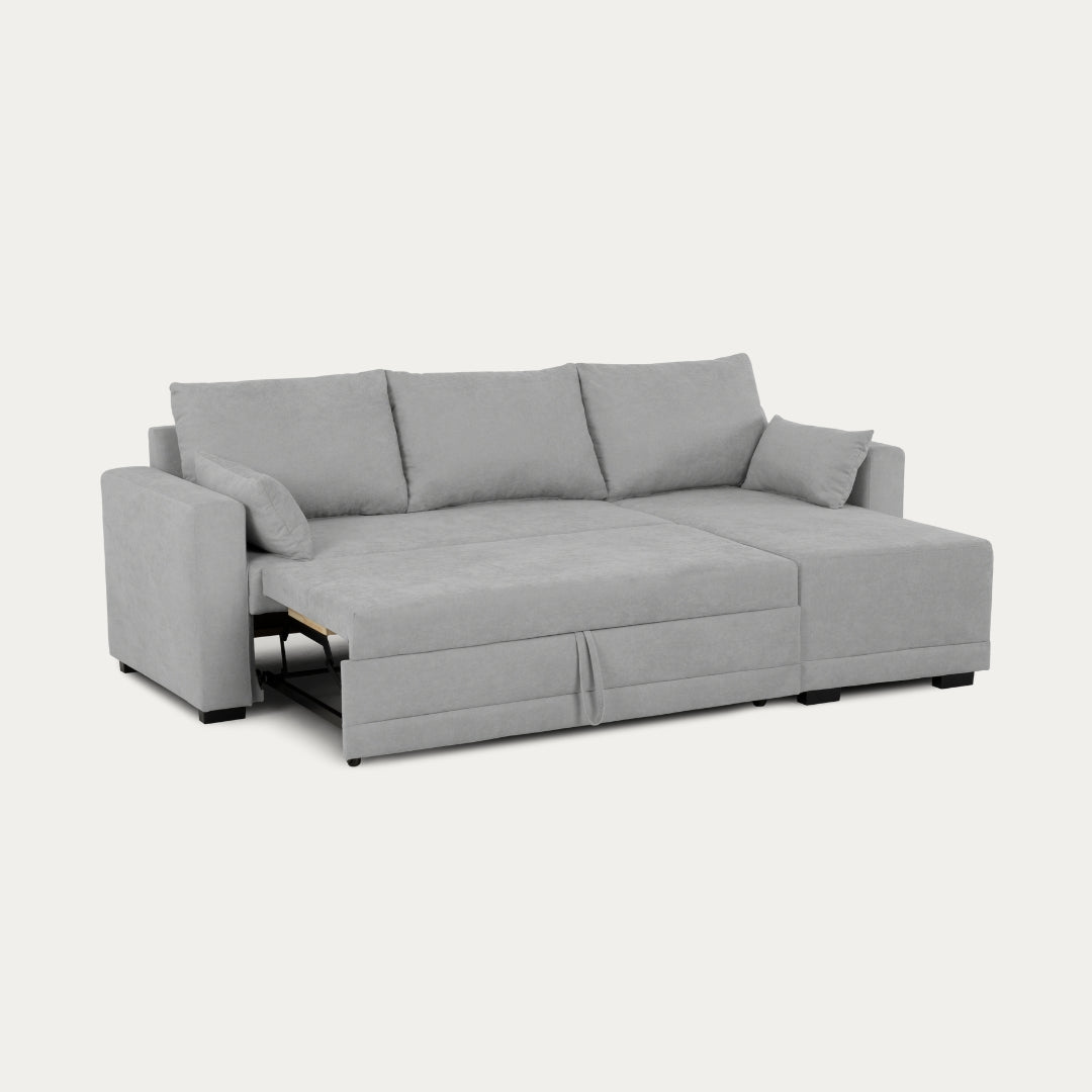 Sofá cama com chaise longue reversível cinza claro LEAH - Gato Preto