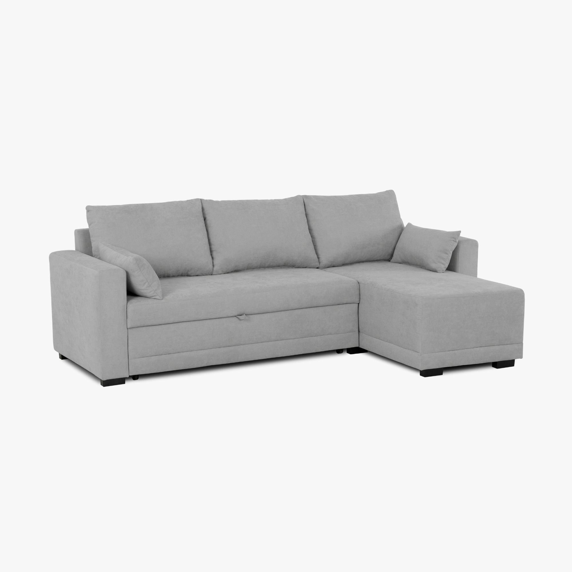 Sofá cama com chaise longue reversível cinza claro LEAH - Gato Preto