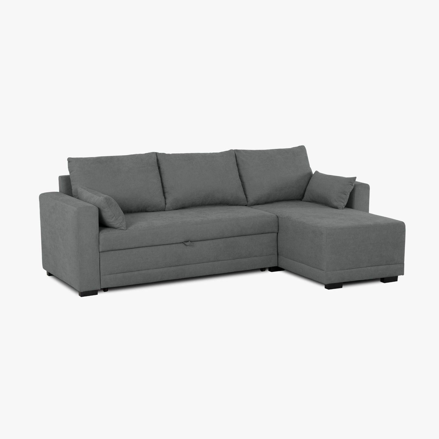 Sofá cama com chaise longue reversível cinza escuro LEAH - Gato Preto