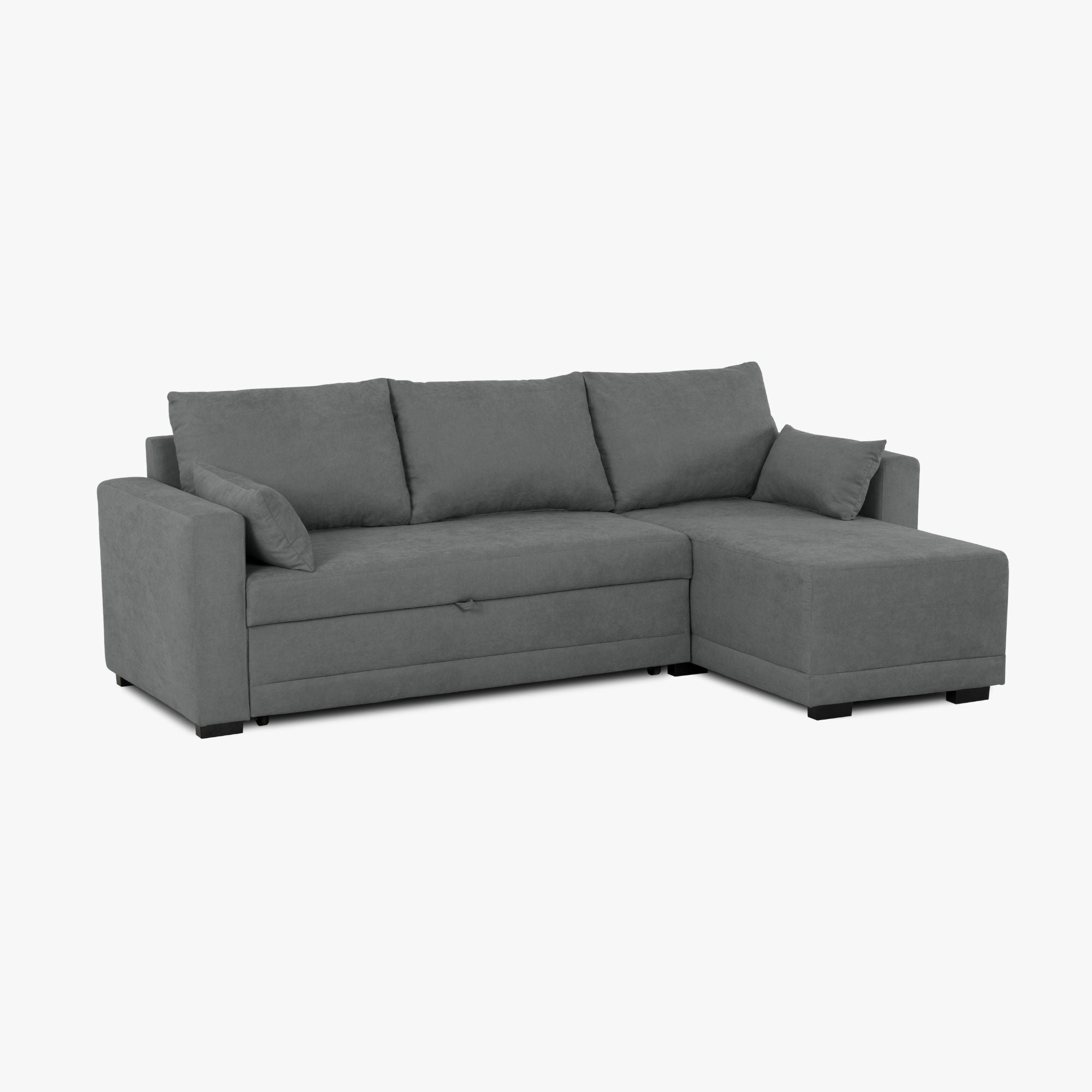 Sofá cama com chaise longue reversível cinza escuro LEAH - Gato Preto