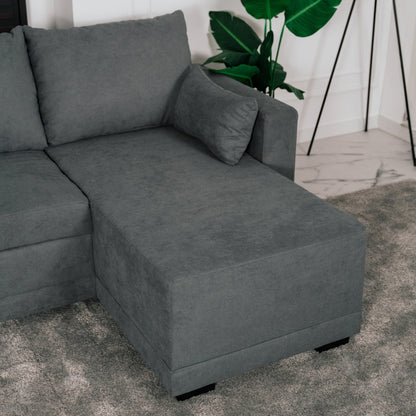 Sofá cama com chaise longue reversível cinza escuro LEAH - Gato Preto