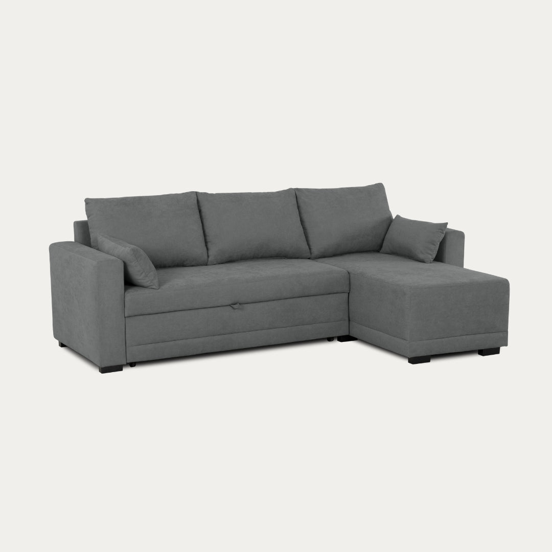Sofá cama com chaise longue reversível cinza escuro LEAH - Gato Preto