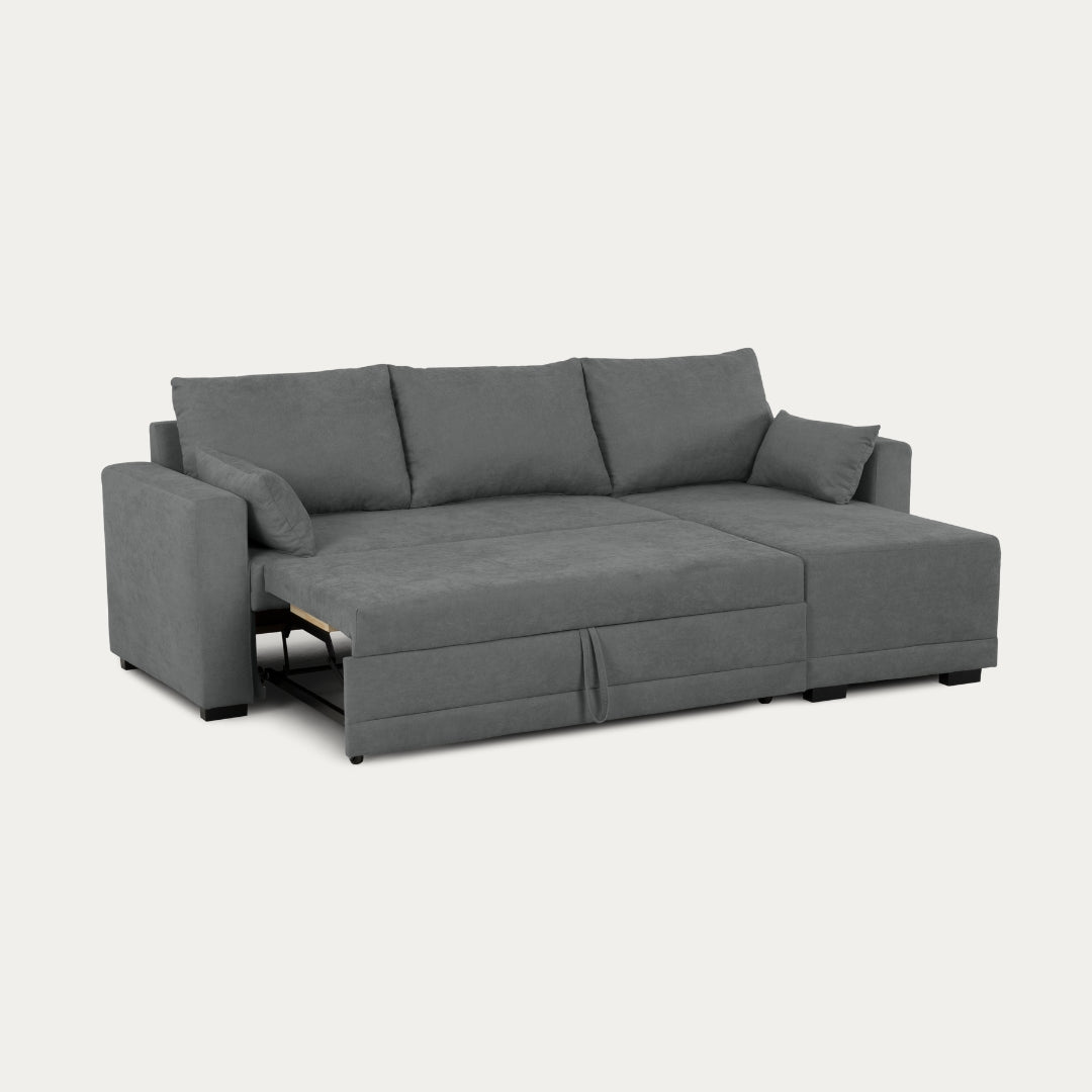 Sofá cama com chaise longue reversível cinza escuro LEAH - Gato Preto