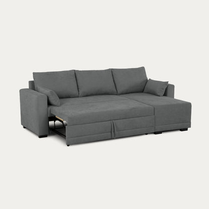 Sofá cama com chaise longue reversível cinza escuro LEAH - Gato Preto