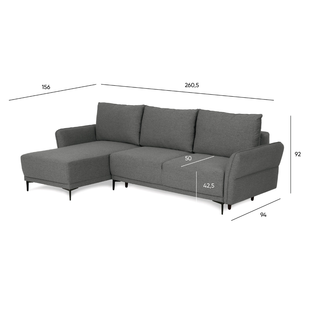 Sofá cama com chaise longue reversível cinza escuro TOBY - Gato Preto