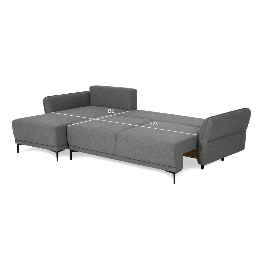 Sofá cama com chaise longue reversível cinza escuro TOBY - Gato Preto