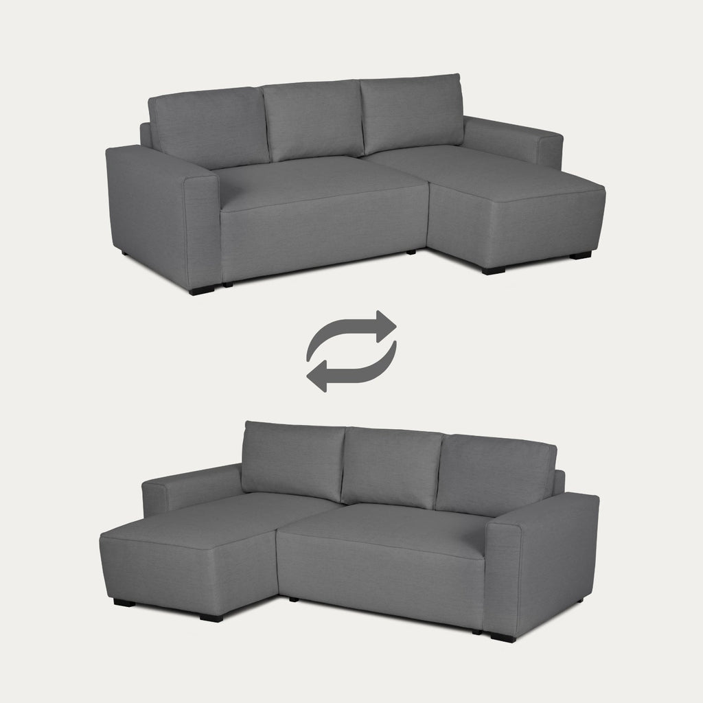 Sofá cama com chaise longue reversível cinza JADE - Gato Preto