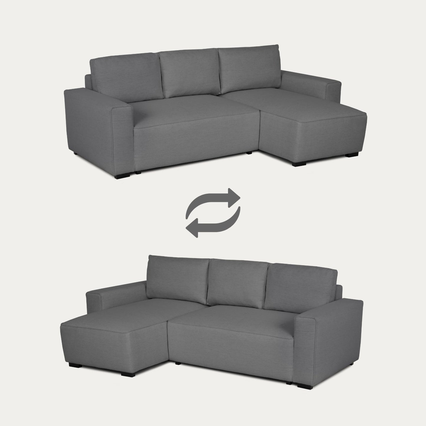 Sofá cama com chaise longue reversível cinza JADE - Gato Preto