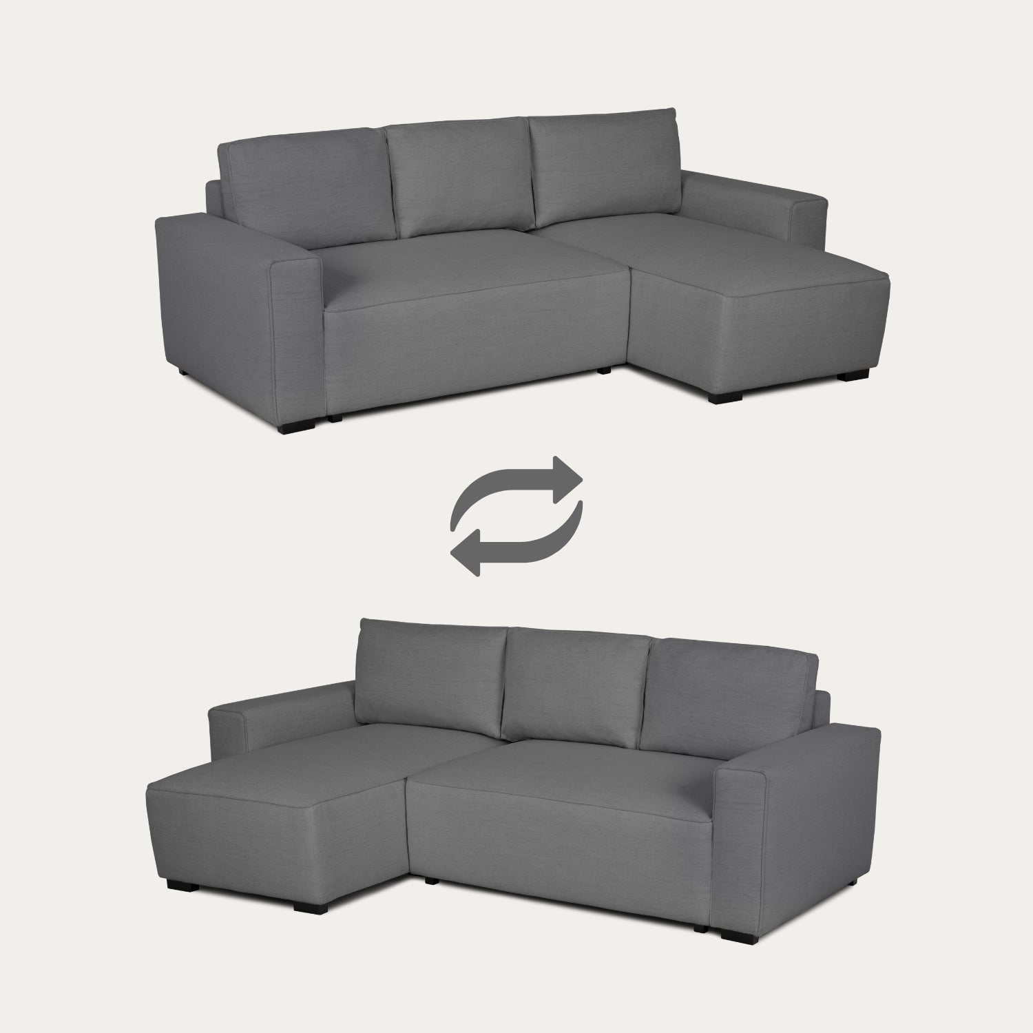 Sofá cama com chaise longue reversível cinza JADE - Gato Preto
