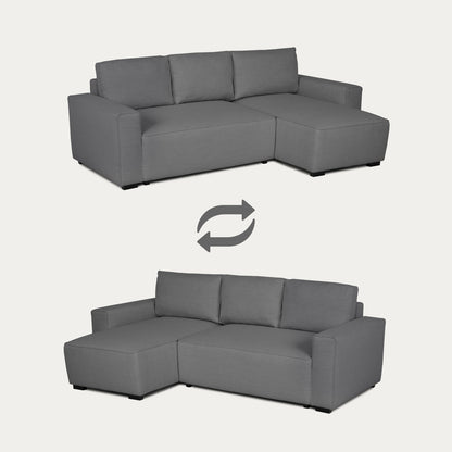 Sofá cama com chaise longue reversível cinza JADE - Gato Preto
