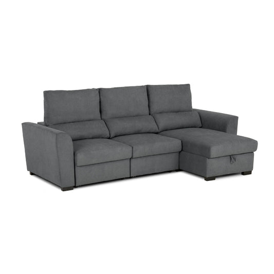 Sofá cama com chaise longue reversível cinza OLIVER - Gato Preto