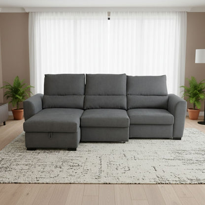 Sofá cama com chaise longue reversível cinza OLIVER - Gato Preto