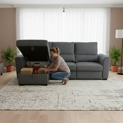 Sofá cama com chaise longue reversível cinza OLIVER - Gato Preto