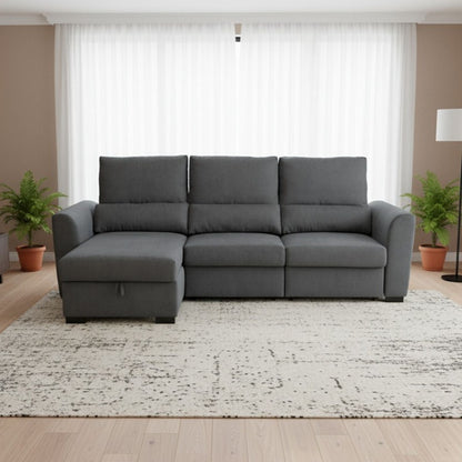 Sofá cama com chaise longue reversível cinza OLIVER - Gato Preto