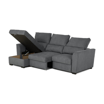Sofá cama com chaise longue reversível cinza OLIVER - Gato Preto