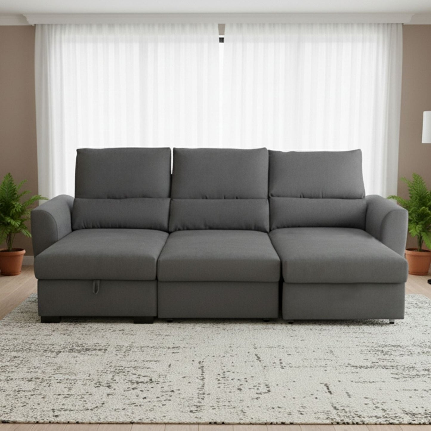 Sofá cama com chaise longue reversível cinza OLIVER - Gato Preto