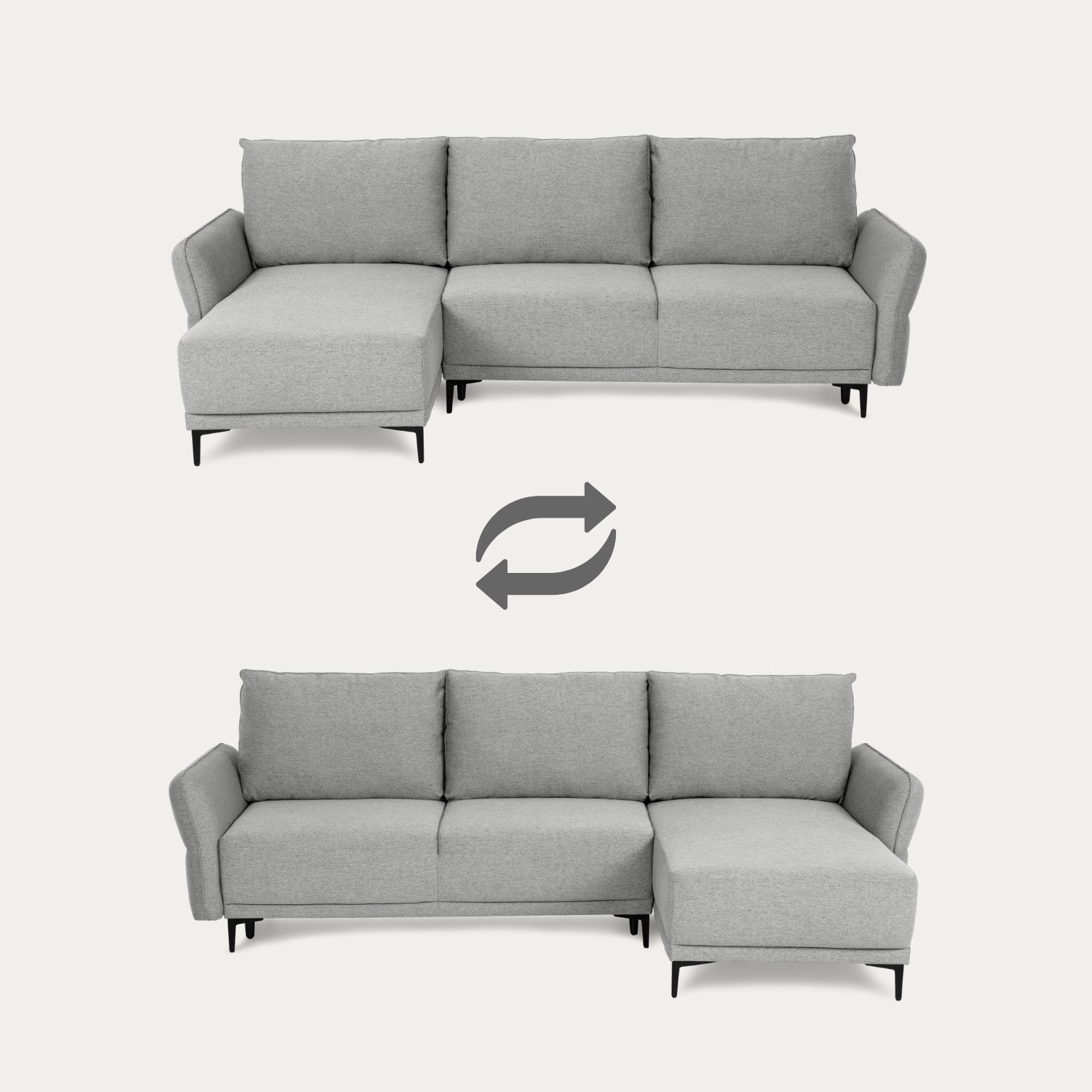 Sofá cama com chaise longue reversível cinza TOBY - Gato Preto