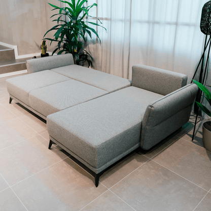 Sofá cama com chaise longue reversível cinza TOBY - Gato Preto