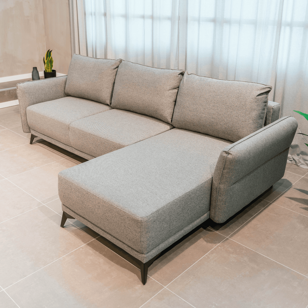 Sofá cama com chaise longue reversível cinza TOBY - Gato Preto